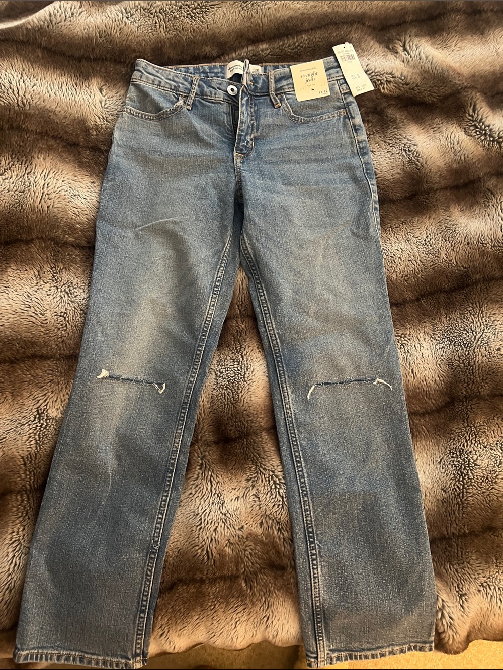 Girls abercrombie kids Light Blue Straight Jeans with Knee Distress size 11/12
